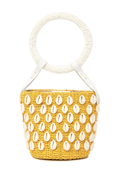 Shop Aranaz Kaia Mini Straw Bucket Bag In Yellow