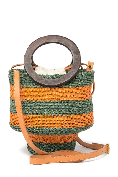 Shop Aranaz Kailei Straw Bucket Bag In Rust/green