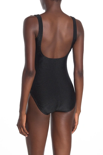 Shop Reebok Sport Ribbed One-piece Swimsuit In Blk