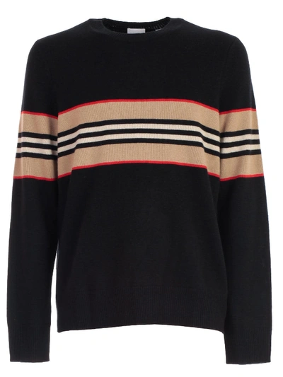 Shop Burberry Sweater W/stripes In Black