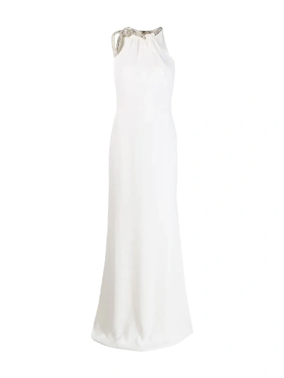 Shop Alexander Mcqueen Crystal Knot Halterneck Dress In White