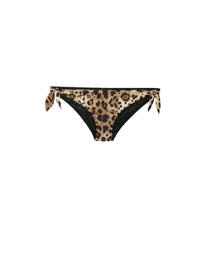 Shop Dolce & Gabbana Leopard-print Bikini Briefs In Neutrals