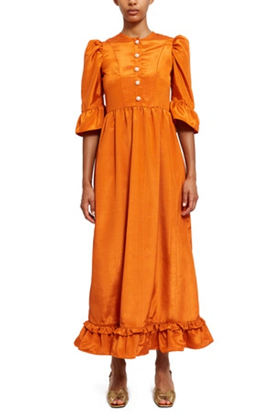 Shop Batsheva Opening Ceremony Button-up Long Prairie Dress In Orange Moire