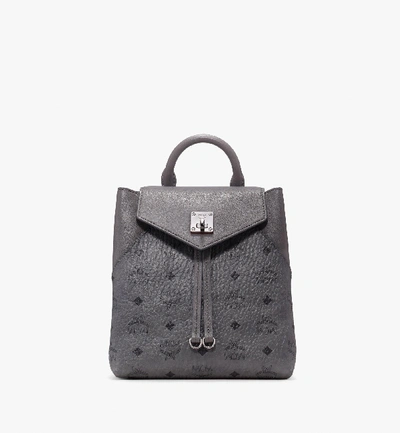 Shop Mcm Essential Rucksack In Visetos In Phantom Grey