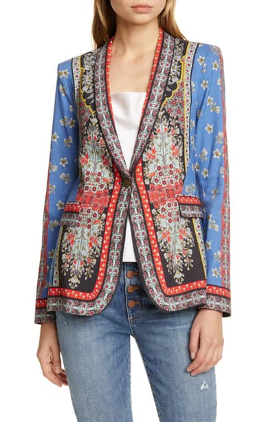 Shop Alice And Olivia Macey Mix Print Blazer In Palace Daffodil