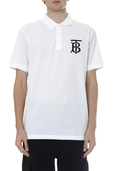 Shop Burberry White Cotton Polo Shirt With Embroidered Logo