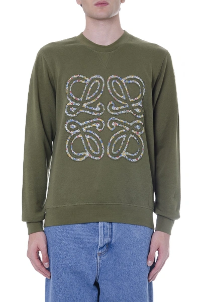 Shop Loewe Green Cotton Embroidery Knitwear In Military Green