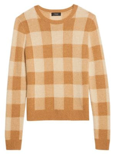Shop Theory Check Cashmere Sweater In Pale Camel Multi