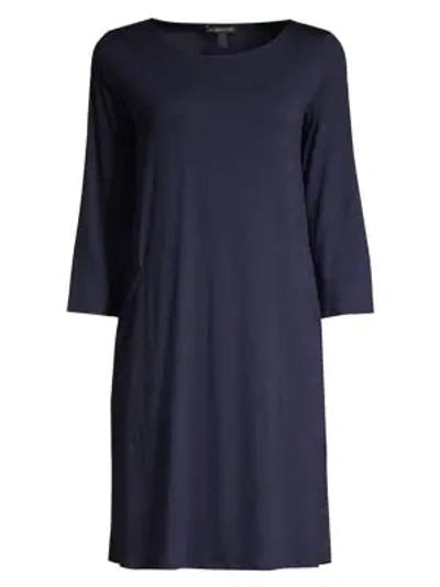 Shop Eileen Fisher Three-quarter Sleeve Shift Dress In Midnight