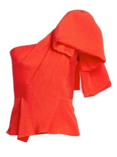 Shop Roland Mouret Toulon One-shoulder Silk Blouse In Bright Red