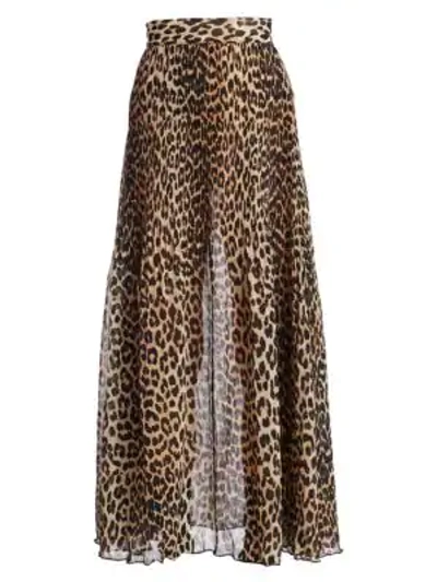 Shop Ganni Leopard Print Pleated Maxi Skirt
