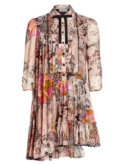 Shop Coach Printed Silk Asymmetric Shirtdress In Pink