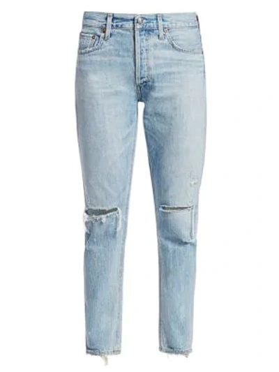 Shop Agolde Jamie High-rise Classic-fit Ankle Distressed Jeans In Shakedown