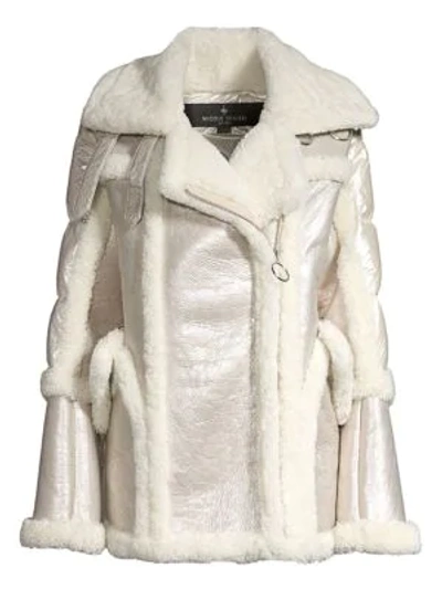 Shop Nicole Benisti Montaigne Shearling Puffer Coat In Pearl White