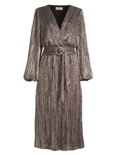 Shop Rebecca Vallance Bellagio Belted Metallic Dress In Pink Metallic Stripe
