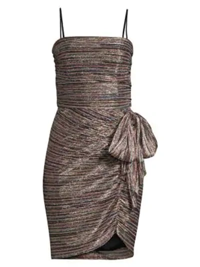 Shop Rebecca Vallance Bellagio Metallic Draped Mini Dress In Pink Metallic Stripe