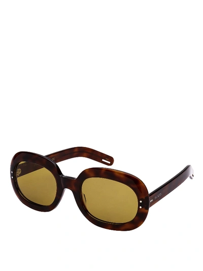 Shop Gucci Tortoise Round Sunglasses In Dark Brown