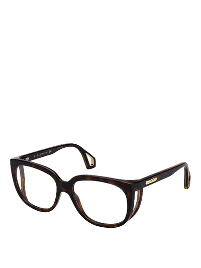 Shop Gucci Square Framed Havana Glasses With Blinkers In Brown