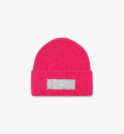 Shop Mcm Logo Patch Wool Beanie In Pink Flambe