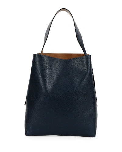 Shop Valextra Saffiano Tall Hobo Bag In Dark Blue
