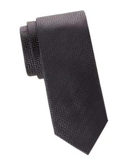 Shop Armani Collezioni Herringbone Silk Tie In Dark Grey