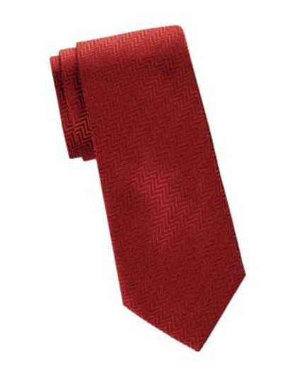 Shop Armani Collezioni Herringbone Silk Tie In Dark Red