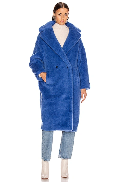 Shop Max Mara Teddy Tedgirl Coat In Cornflower Blue