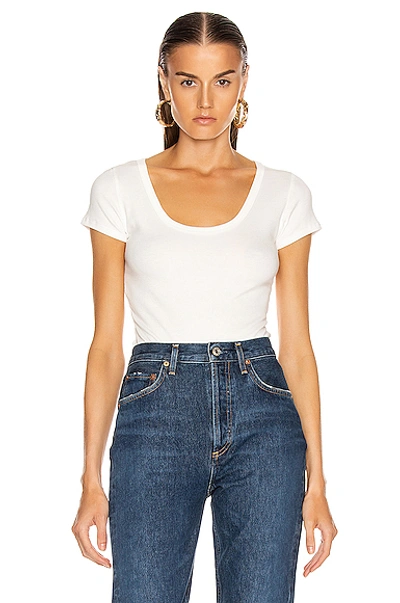 Shop Agolde Short Sleeve Rib Bodysuit In White