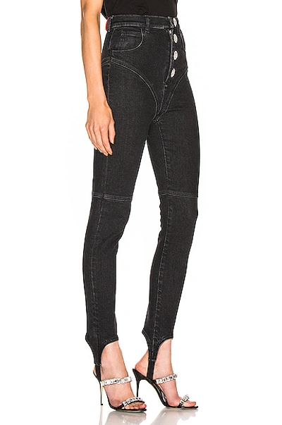 Shop Alessandra Rich High Waisted Crystal Button Stirrup Jean In Black