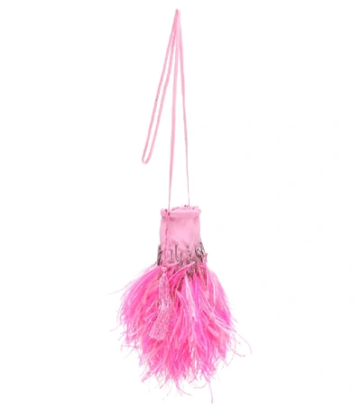 Shop Attico Feather-trimmed Embellished Pouch In Pink