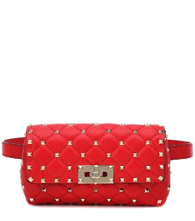 Shop Valentino Rockstud Spike Leather Belt Bag In Red