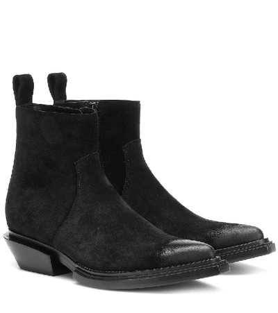 Shop Balenciaga Santiag Suede Ankle Boots In Black