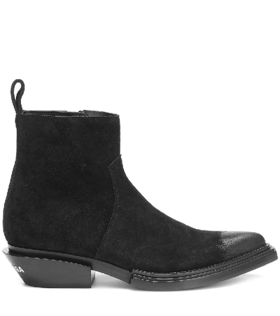 Shop Balenciaga Santiag Suede Ankle Boots In Black