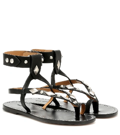 Shop Isabel Marant Lozenge Leather Sandals In Black