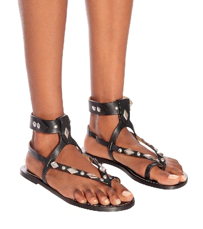 Shop Isabel Marant Lozenge Leather Sandals In Black