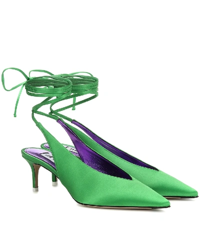 Shop Attico Satin Slingback Pumps In Green