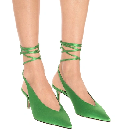 Shop Attico Satin Slingback Pumps In Green