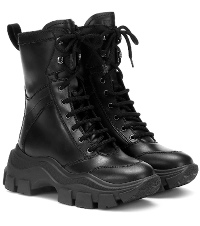 Shop Prada Block Leather Sneakers In Black