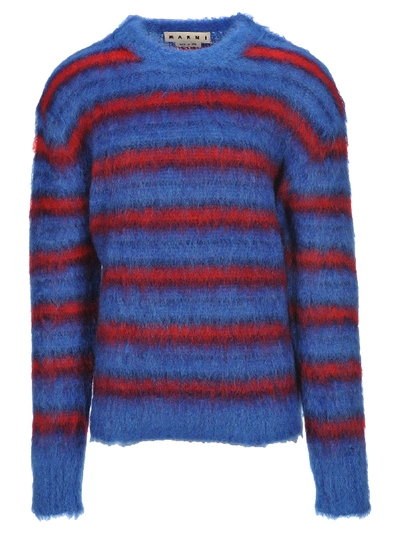 Shop Marni Striped Knit Sweater In Blue Red