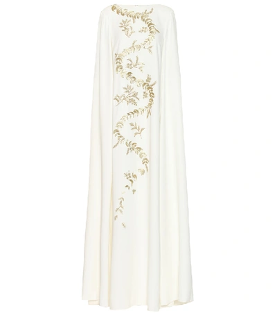 Shop Oscar De La Renta Embroidered Silk Crêpe De Chine Gown In White