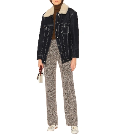 Shop Chloé Shearling-trimmed Denim Jacket In Blue