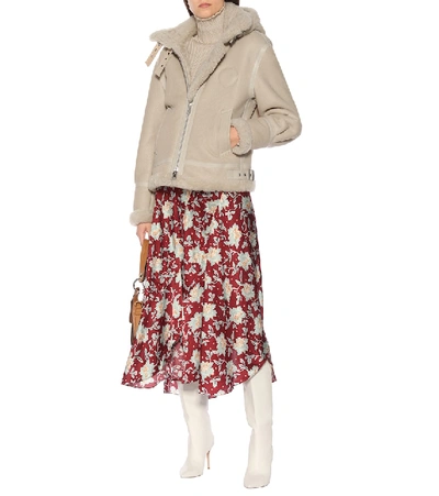 Shop Chloé Hooded Shearling Jacket In Beige