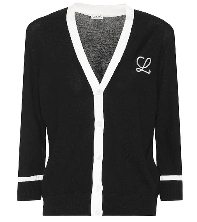 Shop Loewe Embroidered Wool Cardigan In Black