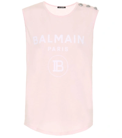 Shop Balmain Logo Cotton Top In Pink