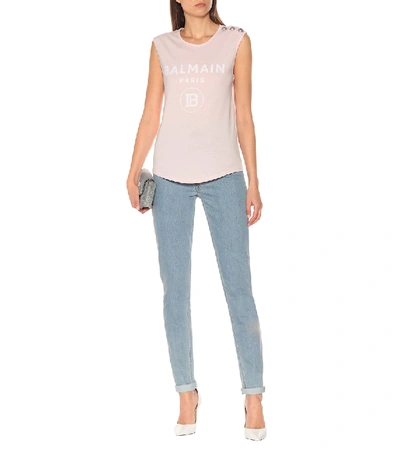 Shop Balmain Logo Cotton Top In Pink