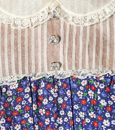 Shop Miu Miu Lace-trimmed Floral Silk Minidress In Blue