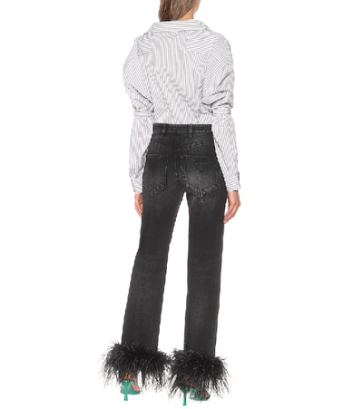Shop Prada High-rise Feather-trimmed Jeans In Black