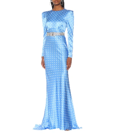 Shop Alessandra Rich Polka-dot Silk Dress In Blue