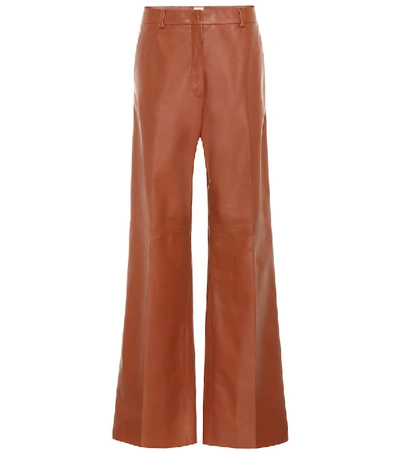 Shop Tod's High-rise Wide-leg Leather Pants In Brown