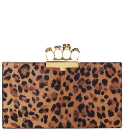 Shop Alexander Mcqueen Four Ring Calf Hair Clutch In Brown